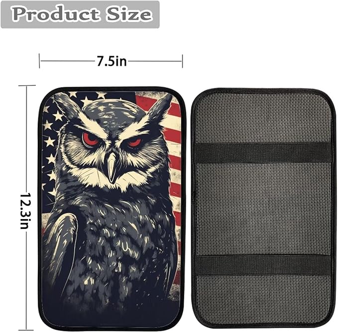 Car Center Console Pad, Universal Waterproof Car Armrest Seat Box Cover, Car Interior Accessories for Most Vehicle SUV Truck Vintage American Flag Owl Car Armrest Pad