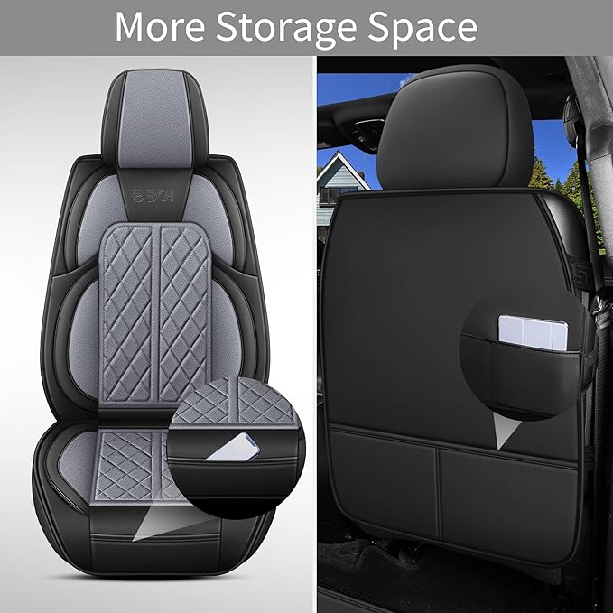 DuDuWang Car Seat Covers Custom Fit for Toyota Tacoma 2016-2023 Breathable Waterproof Faux Leather Protective Seat Cover with Pickup Truck (Black & Grey, Front Seat)