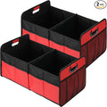 Simple Deluxe Trunk Organizer for Car/SUV/Truck, Collapsible 2 Compartment 50L Automotive Storage Box with 5 Pocket, 600D Waterproof Oxford Polyester, Anti-slip & Leak-proof, Red, 2 Pack