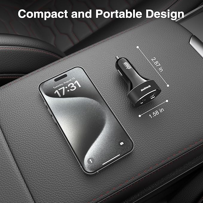 USB C Car Charger 45W, Nekteck USB-IF Certified Type C Fast Charger, 2-Port PowerIQ 3.0 Adapter with 3.3ft Cable, Compatible with iPhone 17/16 Pro/Max, Galaxy S24/S23, iPad Pro, Laptop and More