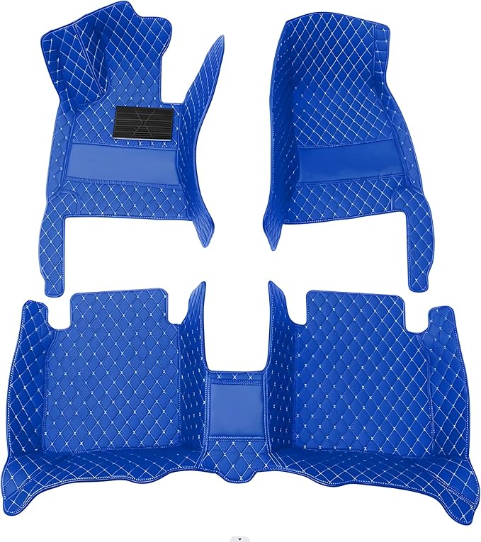 Custom Leather Car Mats, Vehicle-Specific Fit All-Weather Floor Mats, 100% Waterproof Anti-Slip Durable Protection for SUV Truck Sedan, Precision Tailored Protection (Blue)
