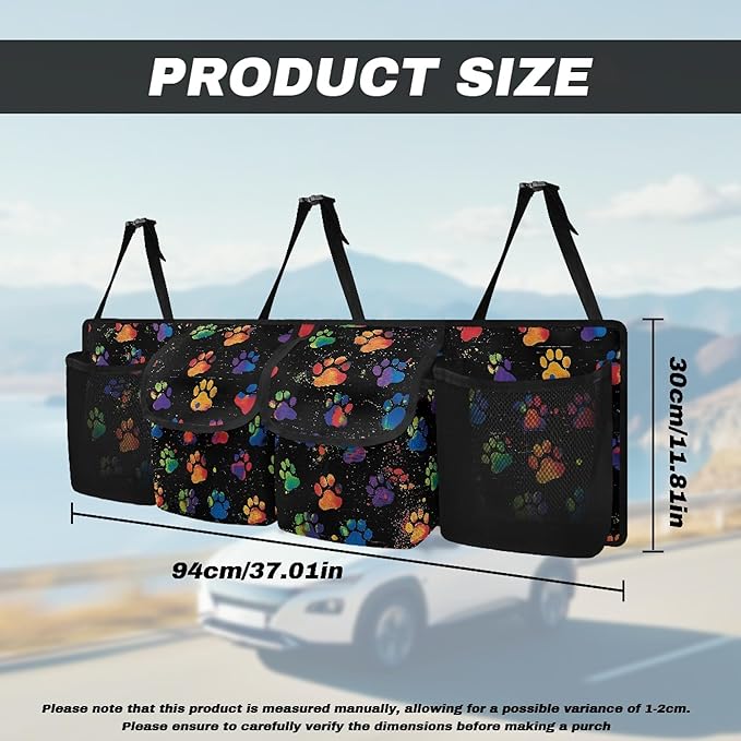 CLOHOMIN Colorful Dog Paw Car Trunk Organizer Cute Car Storage Bags Collapsible Car Trunk Tool Organizer Washable Cargo Bag with 4 Pockets Car Decorative Accessories