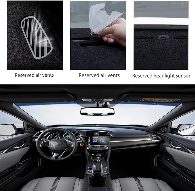 Upgraded Dash Mat for 2016-2021 Honda Civic (Hatchback/Sedan/Coupe) Polyester Dash Board UV Protection Non-Slip Windshield Reflective Dash Cover Interior Accessory Black