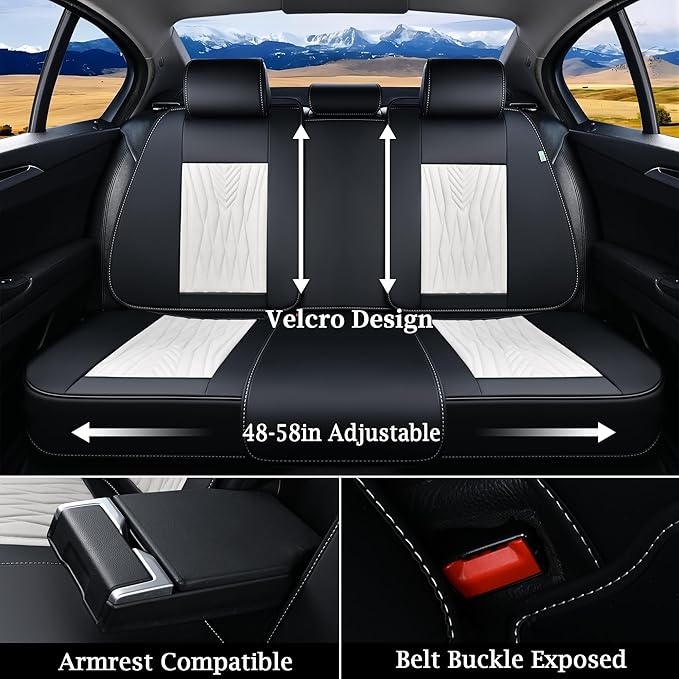 FLORICH Car Seat Covers Full Set, Leather Seat Covers for Cars 5 Seats, Waterproof Car Seat Protector,Automotive Seat Covers & Accessories Fit for SUV Sedan Truck-Black&White