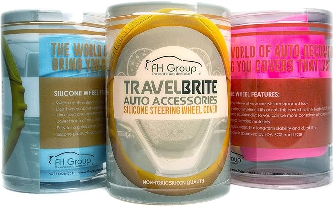 FH Group Universal Fit Silicone with Grip and Pattern Massaging Grip Steering Wheel Cover fits most Cars, SUVs, Trucks, and Vans Gray