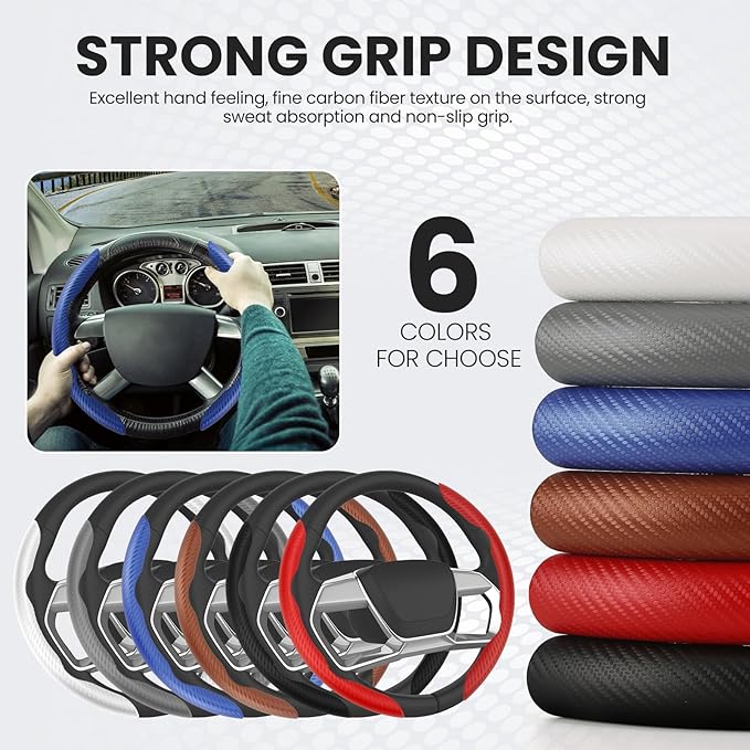 GSPSCN Universal Car Carbon Fiber Steering Wheel Cover Anti-Skid,Butterfly Steering Wheel Cover,Non-Slip Segmented Steering Wheel Protector,Fit for 99% Cars,Car Interior Accessories (Blue)