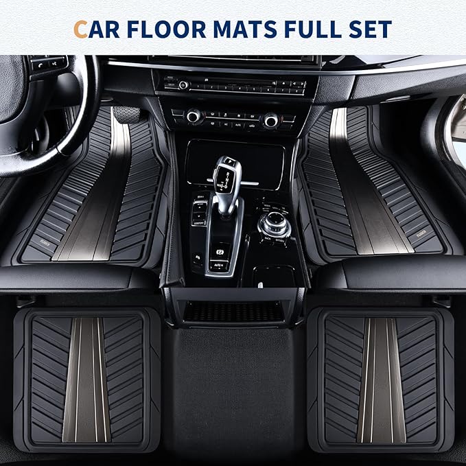 FLORICH Car Floor Mats, Heavy Duty Floor Mats for Cars, 4 Piece All-Weather Floor Mats with Anti-Slip Backing, Waterproof Universal Trim-to-Fit, Automotive Floor Mat for Cars SUV Trucks