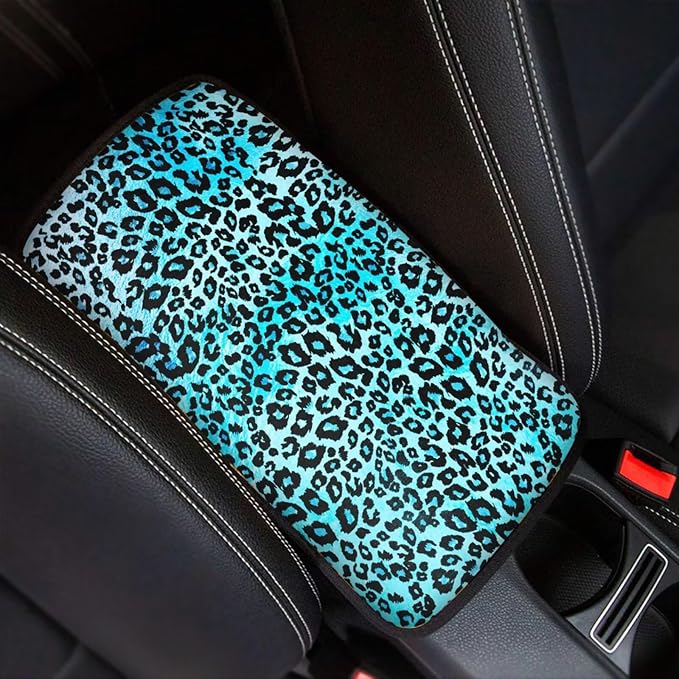 Blue Leopard Print Car Console Covers,Soft Armrest Cover for SUV,Cars,Fashion Car Accessories