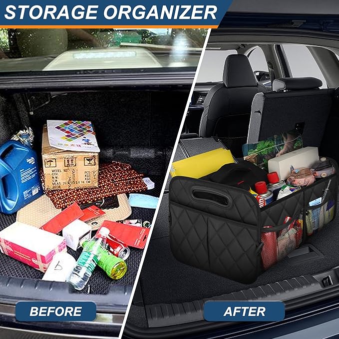Deosk Collapsible Car Organizer with 6 Pockets, Multi-Compartment Trunk Storage - Black
