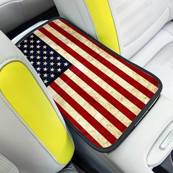 Adastrah Auto Center Console Pad,American Flag 1 Auto Armrest Pad Seat Box Cushion,Armrest Cover Protector for Vehicle SUV Truck Car