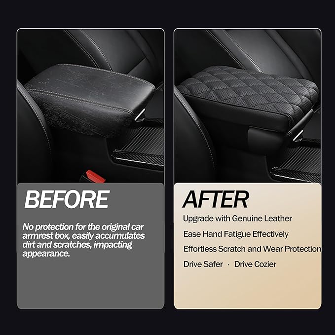 POKSRI Truck Center Console Cover/pad Genuine Leather,Universal large Armrest mat, Adjust driving posture Cushion,Real cowhide,keep driving safety,f150 sierra titan silverdo tundra