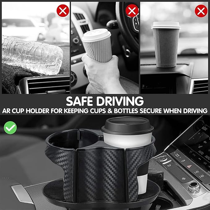 Reofrey 2-in-1 Multifunctional Car Cup Holder Expander Adapter, Universal Double Cup Holder with Adjustable Bracket, Elastic Open-Close Mouth, Fits Most Hydro Flask Bottles and Cups