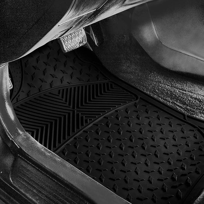 FH Group Automotive Floor Mats Climaproof for All Weather Protection Universal Fit Trim to Fit for Most Cars, SUVs, and Trucks, 3 Row 4pc Full Set Black