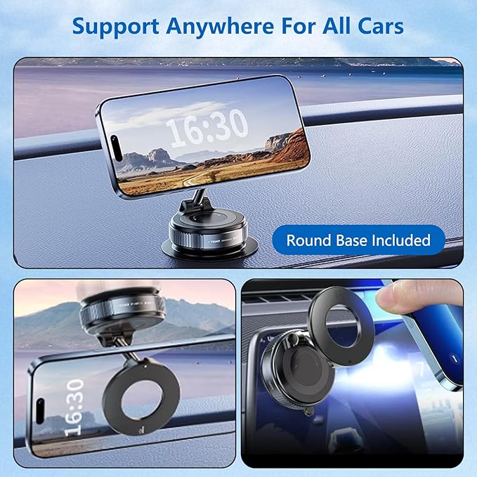 Vacuum Magnetic Car Phone Holder for Magsafe[80+LBS Strongest Suction & 2400gf Magnetic], 360° Adjustable Magnetic Car Phone Mount, Phone Holder for Your Car/Gym/Shower for iPhone&Android