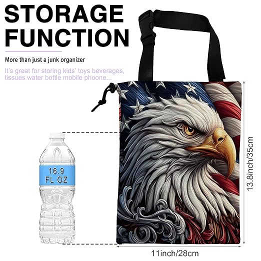 Car Trash Bag Eagle American Flag Car Garbage Bag Waterproof Car Trash Can for Back Seat with Adjustable Straps and Drawstring, Foldable Car Trash Bin for Car Accessories Vehicle Travelling Camping
