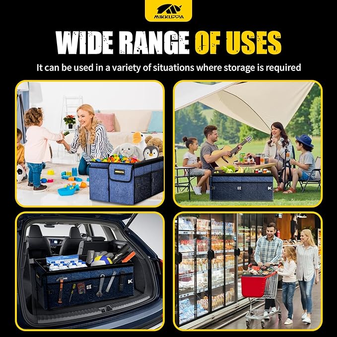 MIKKUPPA Car Trunk Organizer with Cooler - 65L Collapsible Trunk Organizer with Lid, Sturdy Car Storage for SUV Auto Truck Van with Adjustable Straps and Non Slip Bottom (Blue)