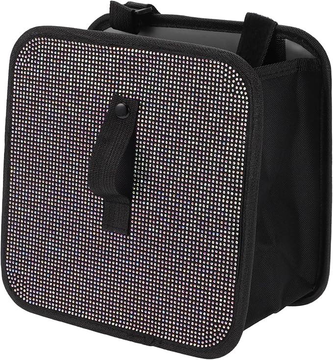 1 Pcs Universal Car Trash Can Hanging 9.1" Length 5.5" Width 9.1" Height Trash Bin Multicolor Fabric Rhinestone