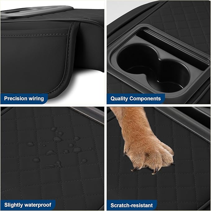 Car Center Console Cover Fit for Volkswagen Atlas Faux Leather Auto Armrest Box Cover with Cup Holder & Phone Holder Waterproof Leather Armrest Protector Cushion(Black)