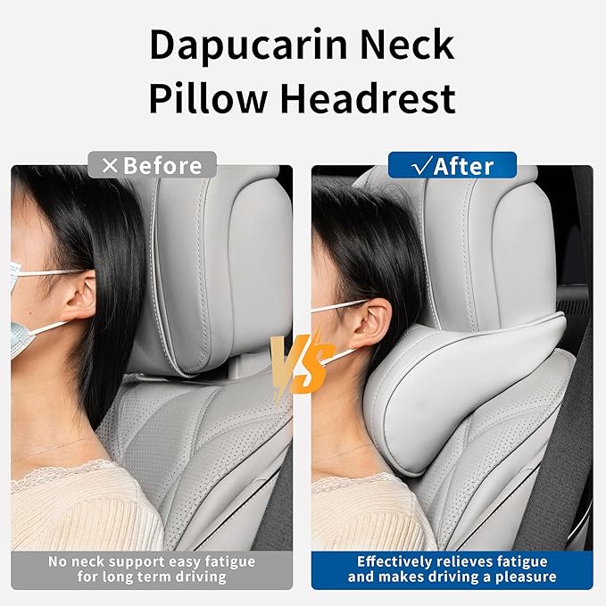 Dapucarin Car Headrest Memory Foam Neck Pillow for Driving with Leather Cover Soft Comfortable Seat Head Pillow Cushion for Most Cars SUV Sedan Home Office Off-White (Beige) (1PC)