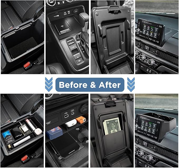 Carwiner 4PCS Center Console Organizer Compatible with 2023 2024 2025 2026 Honda CR-V EX-L/Sport-L Hybrid Accessories, Dash Organizer Tray Holder & Hidden Storage Box for Honda CRV with Coin