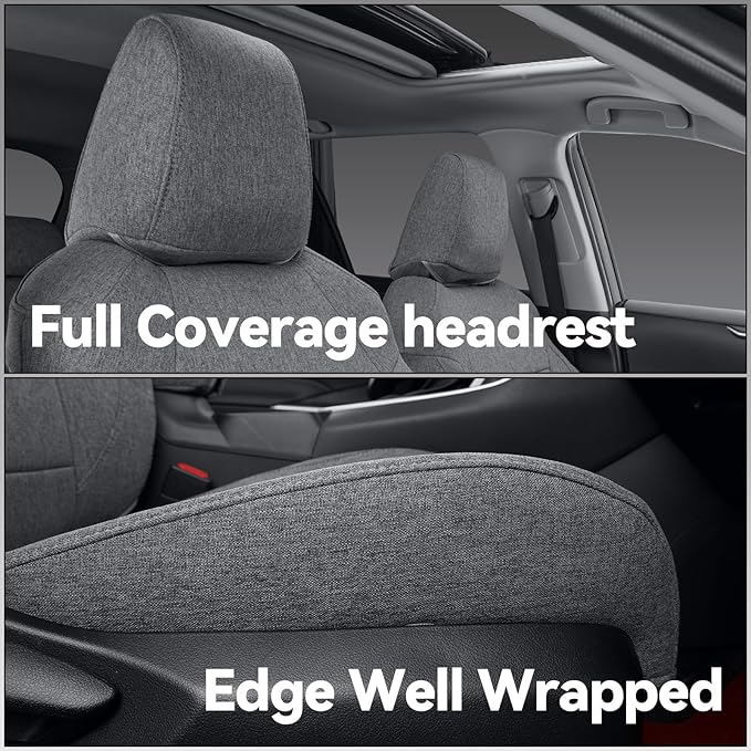 coverdream Corolla Cross Polyester Seat Covers Full Set for 2022-2026 Toyota Corolla Cross L,LE,XLE,S,SE (Non-Hybrid) SUV,Fully Covered,Breathable UV Resistant Cloth Car Seat Protector (Gray)