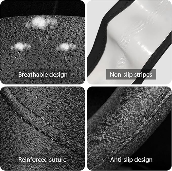 ZHO Microfiber Leather Steering Wheel Cover, Universal 14.5-15 Inch Breathable Anti-Slip Odorless Car Steering Wheels Accessories for Men Women, Black