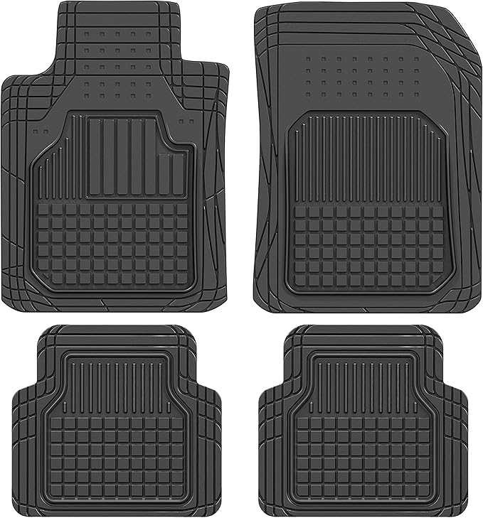 Motor Trend 4-Piece FlexTough Rubber Floor Mats for Cars Trucks SUVs Vans, Trim-to-Fit Heavy Duty Weatherproof Waterproof Square Grid Deep Dish Ridges Protection Front Rear Non-Slip All Weather