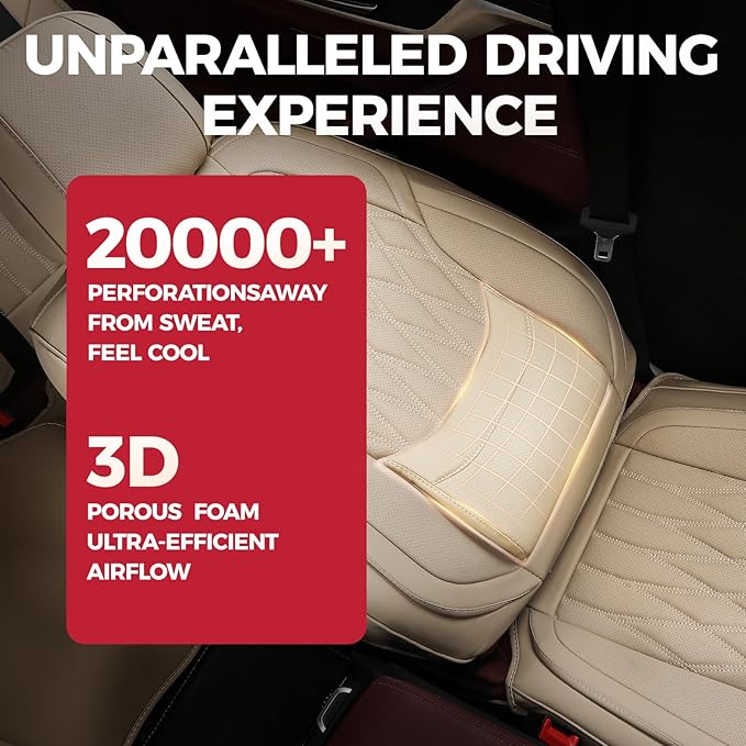 FREESOO Front Car Seat Covers - Luxury Breathable Waterproof Faux Leather Car Seat Cushion Protector with Lumbar Support, Universal Fit for Most 5 Seats Vehicles, Sedans, Hatchbacks, and Trucks, Beige