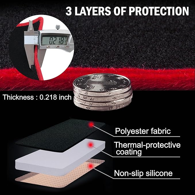 for Toyota Corolla Accessories 2019-2022 2023 2024 2025 2026 Dash Cover Dashboard Cover Mat Center Console Carpet Non-Slip Protector Sunshield Pad Custom Fit for Corolla 2020 2021, Red Trim