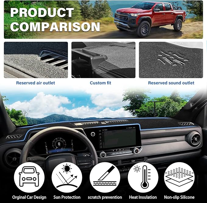 Dash Cover for Chevy Chevrolet Colorado/GMC Canyon 2023-2025 2026 Dashboard Cover Mat Non-Slip Center Console Protector Mat Sunshade(Black Trim)
