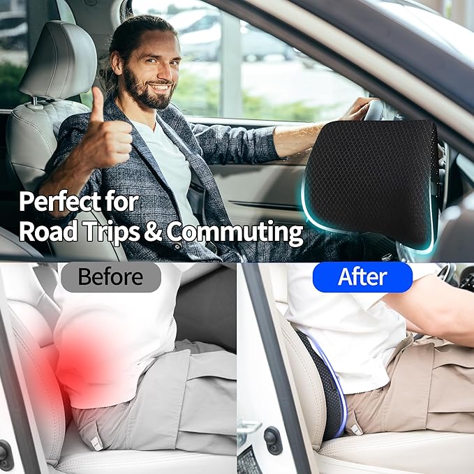 Lumbar Support Pillow for Car, Lower Back Support for Driving Seat Memory Foam Lumbar Pillow for Office Chair - Back Pain Relief for Car Seat, Wheelchair (3D Mesh Black)