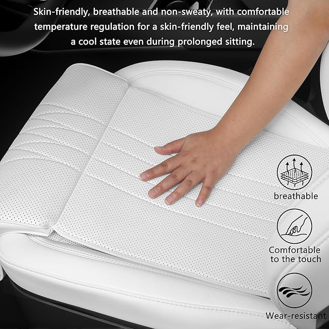 Car Seat Extender Leg Extender Support Cushion for Driver Seats Office Chair, Leather Auto Bottom Seat Protector Cover with Leg Extender, Car Seat Cushion Legs Rest Pads, White