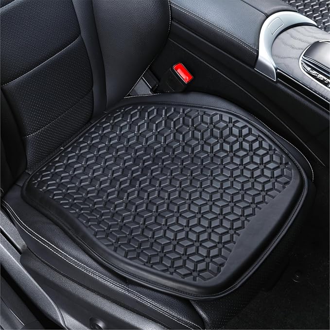 Thin Gel Seat Cushion for Car Seat, Office Chair, Wheelchair, Golf Cart - Non-Slip Car Seat Cushions with 0.7 Inch Gel - Sciatica & Coccyx Pain Relief (Leather, Black)