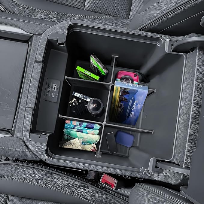 EDBETOS Center Console Organizer for 2021-2025 Chevy Tahoe/Suburban and 2021-2024 GMC Yukon, Fit Standard Console with Charging Socket Only, NOT for Power Sliding Console. Won't Block Original Tray