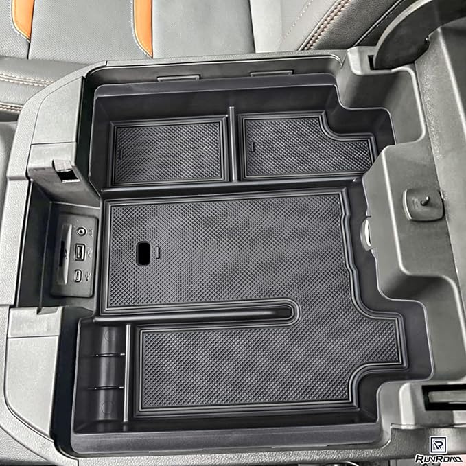 RUNROAD Center Console Organizer Tray Compatible with 2019-2022 Chevy Silverado 1500/GMC Sierra 1500 and 20-23 Silverado/Sierra 2500HD/3500HD Accessories, Full Console with Bucket Seats ONLY, Black
