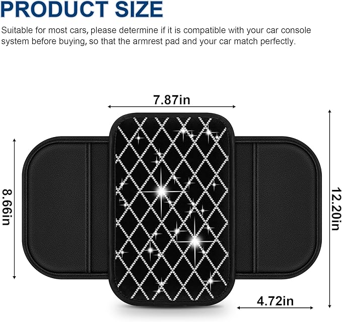 Armrest Cover with 2 Storage Bags Fit for VW/Volkswagen Tiguan Faux Leather Car Center Console Cover with DiamondStorage Box Waterproof Arm Rest Covers(Black)
