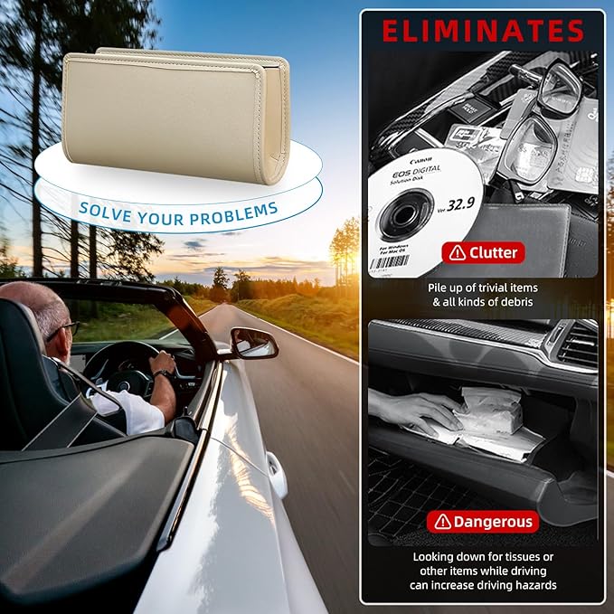 Car Trash Can, Beige Universal Leather Foldable Leakproof Garbage Bins Organizer Holder with One Roll Trash Bag, Car Seat Back Storage Box for Most Vehicles
