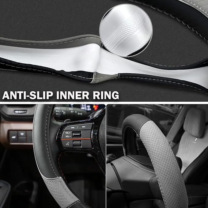 ANMOSVO Steering Wheel Cover for Honda Civic(2006-2015),CR-Z, Insight, S2000|Microfiber Leather & Anti-Slip Safety Design | 14-14.25 Inch Custom Fit (Gray-Small Size)