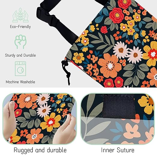 NHNXHWIA Colorful Flowers Car Trash Bag,Floral Bouquets Hanging Drawstring Car Garbage Bag,Waterproof Canvas Car Back Seat Organizer with Adjustable Buckle,for Vehicles,SUVs,Camping,Road Trips