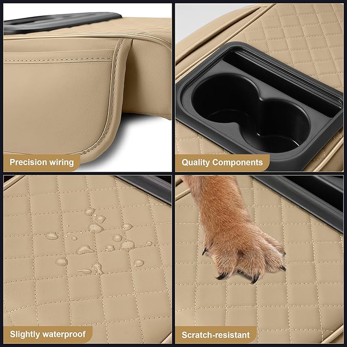 YORKNEIC Center Console Cover Fit for Lincoln Corsair: Car Armrest Cover Storage Bag with 2 Cup Holders - Armrest Cover for Car Waterproof Car Armrest Pad (Beige)