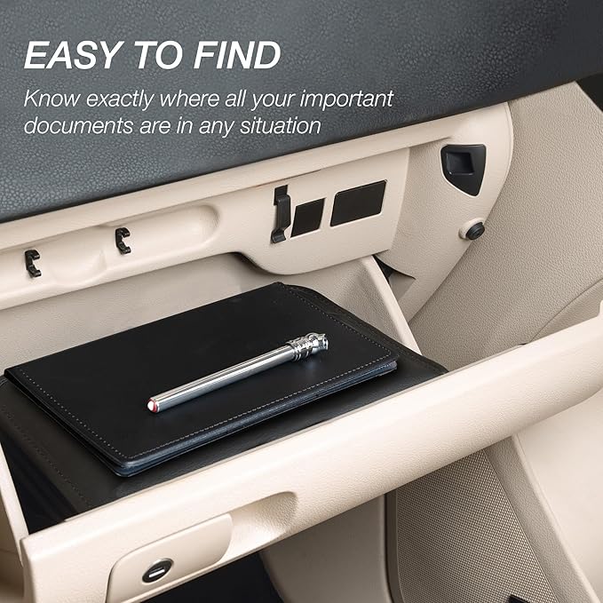 Samsill Car Registration and Insurance Holder, Essential Vehicle Glove Box Organizer, Vehicle Document Holder, Faux Leather, Sleek Black Design, Lottery Ticket Holder