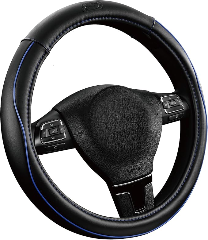 Skechers Memory Foam Steering Wheel Cover,Piping Microfiber Leather Steering Wheel Cover Sporty Universal Fit 14" 1/2-15" Car Wheel Protector for Men Women Fit Suvs,Vans,Sedans,Car,Trucks,Blue