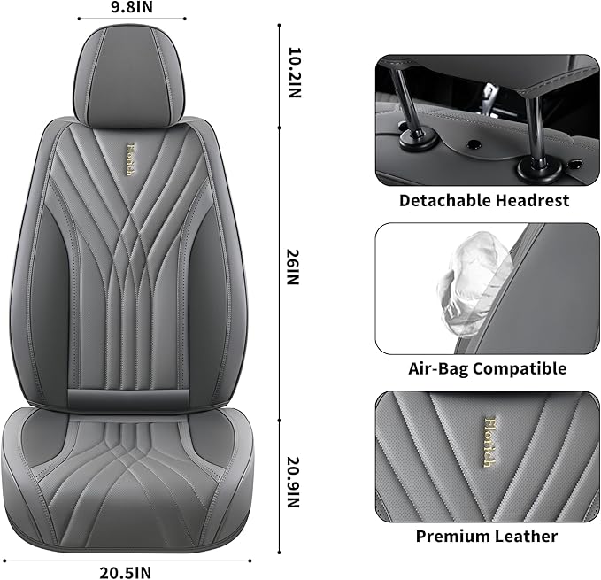 FLORICH Seat Covers,Car Seat Covers Full Set, Nappa Leather Front and Rear Seat Covers, Luxury Car Seat Cushion,Gary Leather Seat Covers 5 Seats, Universal Car Vehicle Accessories for Sedan SUV