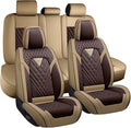 for Kia Sportage Car Seat Covers Full Set, Leather Seat Covers for Car,Lumbar Muscle Pain Healing Function, Waterproof Automobile Seat Protector with Lumbar Support(Ivory Coffee)