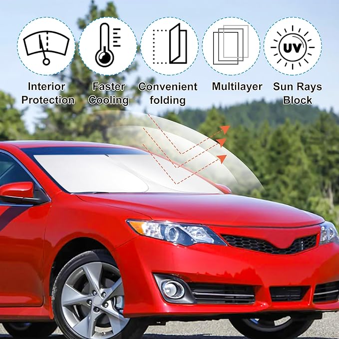 Windshield Sun Shade Custom Fit for 2012 2013 2014 2015 2016 2017 Toyota Camry Accessories Foldable Sunshade Sun Blocker Protect Car from Sun Rays & Heat Damage Keep Car Cooler