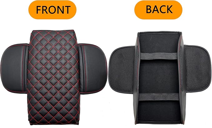 Center Console Cover for Ford Explorer 2026 2025 2020-2024 Accessories 1.2in Thickness Armrest Cover Leather Arm Rest Box Lid Protector Cushion Pad Middle Console Cover with Side Pockets (Red Stitch)