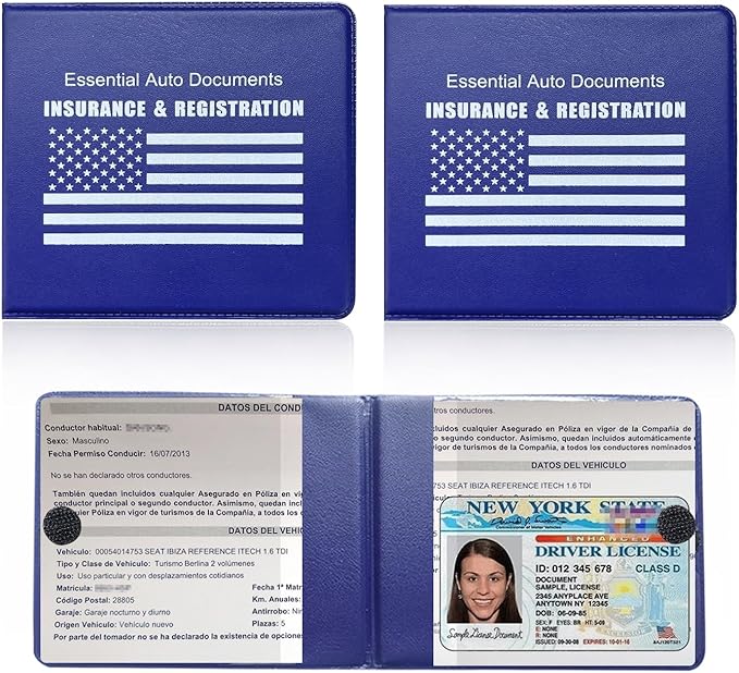 Ziciner Car Registration Insurance Holder, 2Pack Essential Auto Card Document Glove Box Organizer with Touch Fastener, Vehicle Interior Accessories Perfect for Most Car, Truck, SUV (Blue/White Flag)
