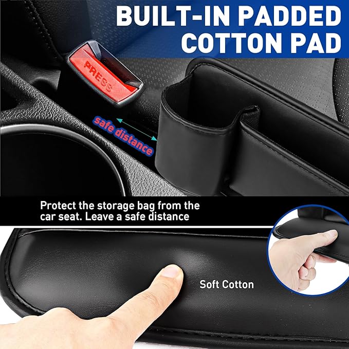 Car Seat Gap Filler Organizer, Universal PU Leather Car Seat Organizer with Cup Holder, Seat Gap Filler Storage Bag for Glasses, Phones, Keys, Cards and Small Items