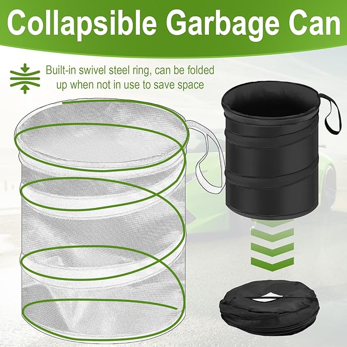 2 PCS Car Trash Can, Collapsible Pop-up Car Garbages Can, Portable Garbage Bin with Elastic Band, Waterproof Small Garbage Can for Back Seat Front Seat, for Outdoor Traveling & Home Use