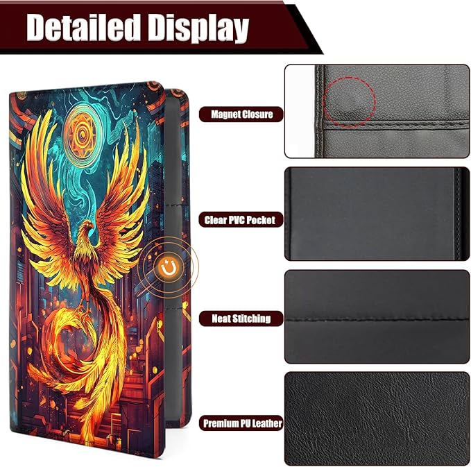 Car Document Holder with Magnetic Shut, Car Registration and Insurance Card Holder, Vehicle Glove Box Organizer Documents, Driver License, Auto Paperwork Organizer Wallet, Phoenix Nirvana Pattern
